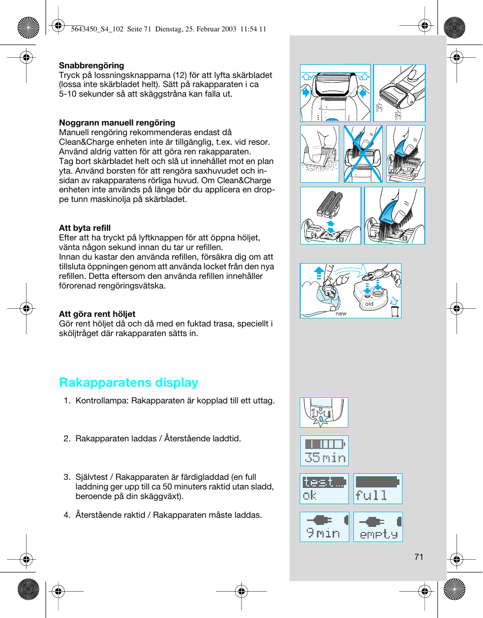 Rakapparatens display | Braun Clean & Charge (Activator) User Manual | Page 71 / 99