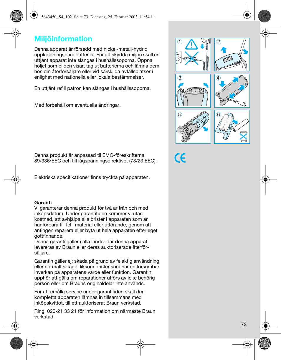 Miljöinformation | Braun Clean & Charge (Activator) User Manual | Page 73 / 99