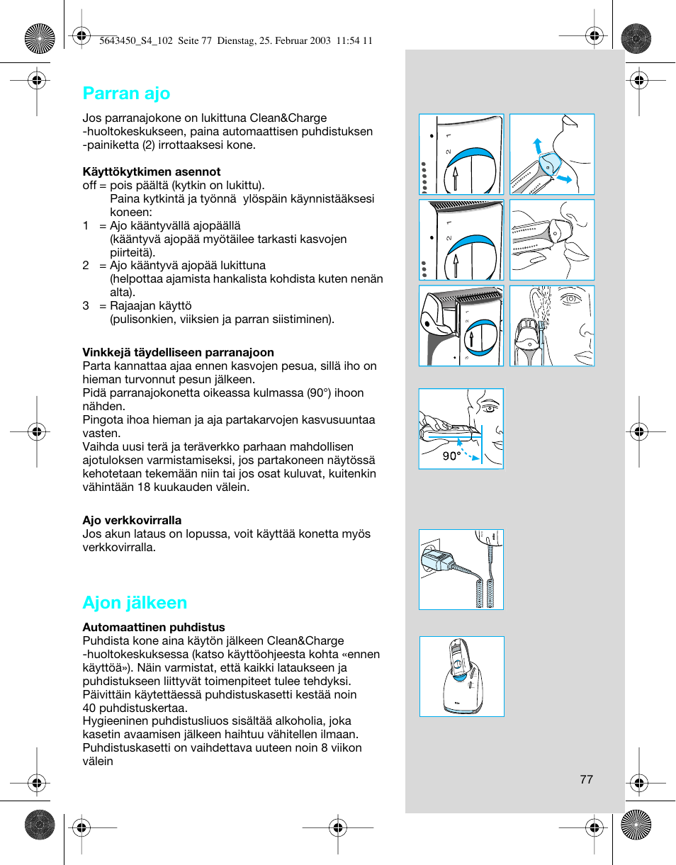Parran ajo, Ajon jälkeen | Braun Clean & Charge (Activator) User Manual | Page 77 / 99