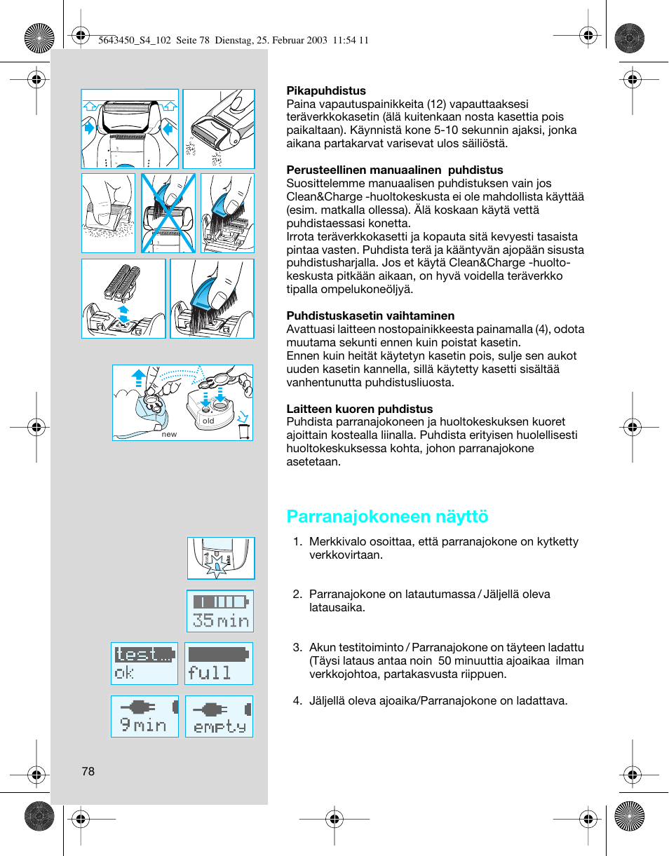 Parranajokoneen näyttö | Braun Clean & Charge (Activator) User Manual | Page 78 / 99