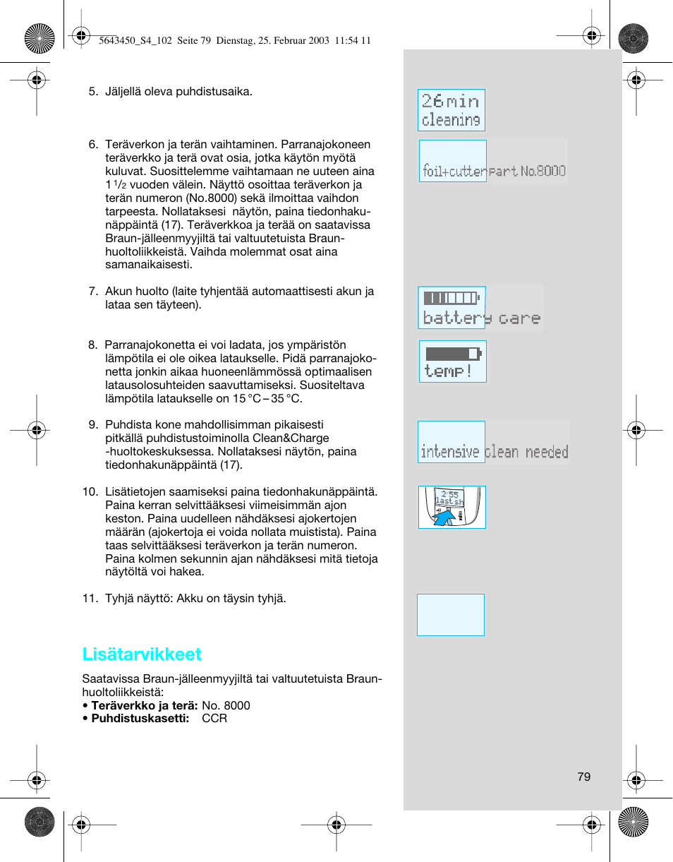 Lisätarvikkeet | Braun Clean & Charge (Activator) User Manual | Page 79 / 99