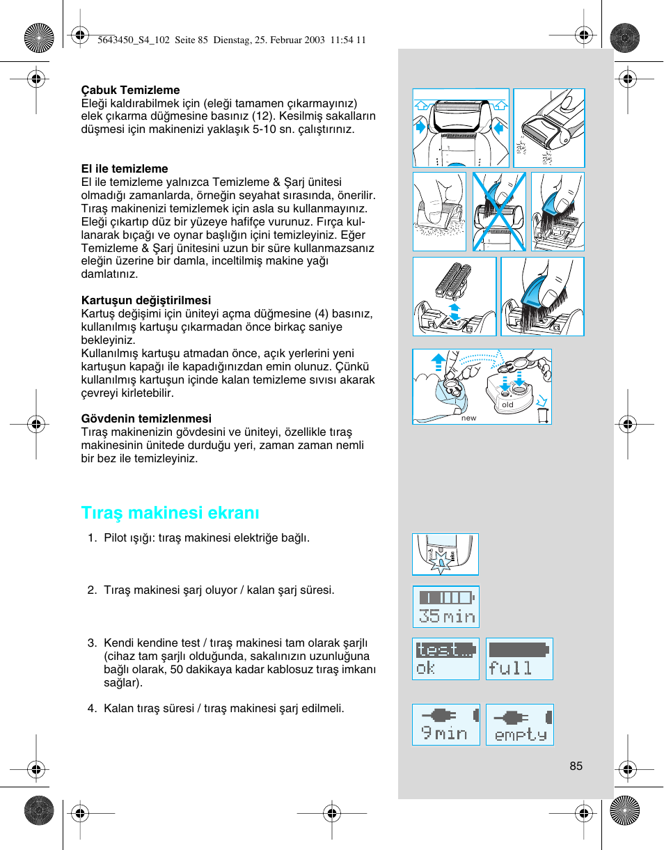 T∂raµ makinesi ekran | Braun Clean & Charge (Activator) User Manual | Page 85 / 99