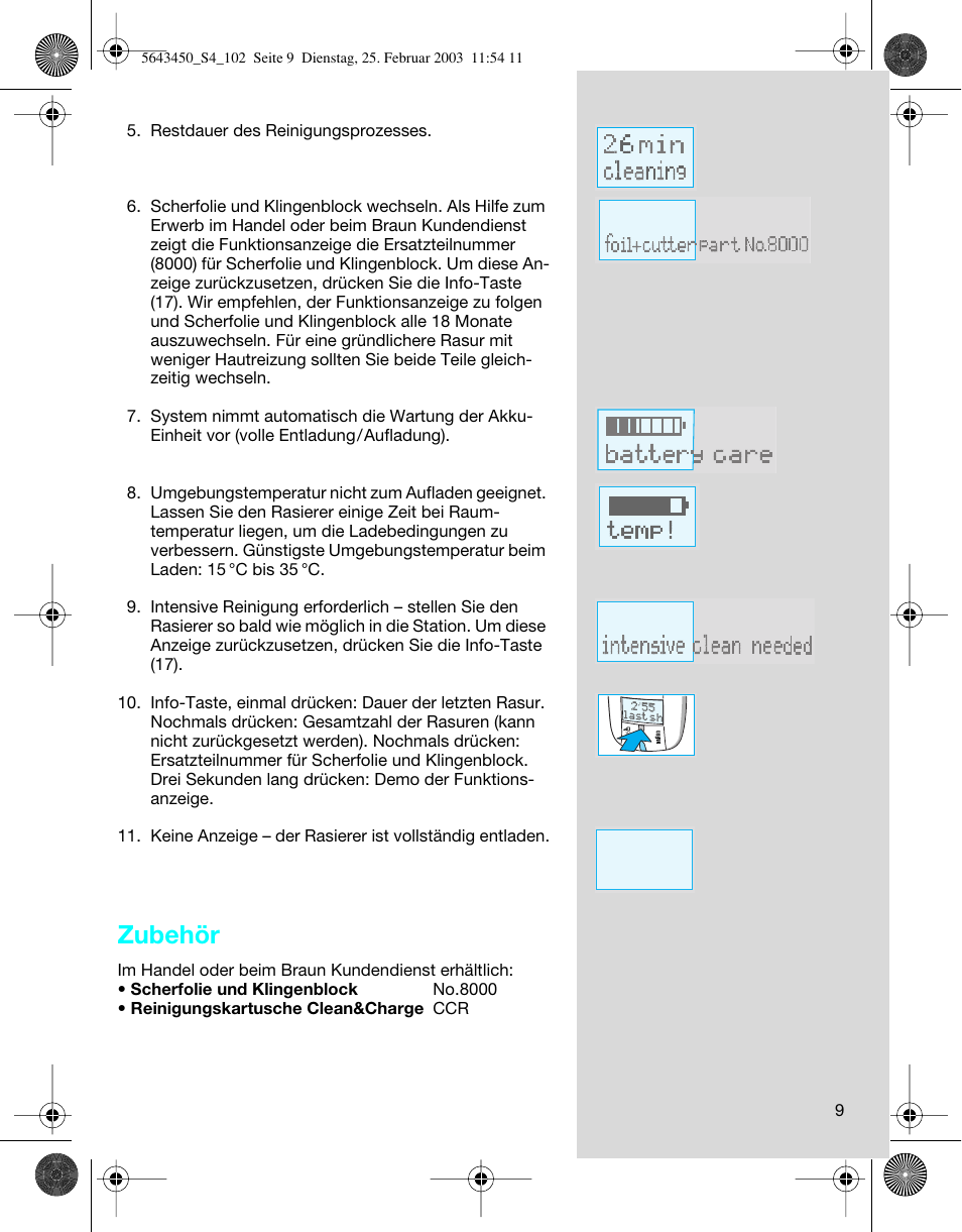 Zubehör | Braun Clean & Charge (Activator) User Manual | Page 9 / 99