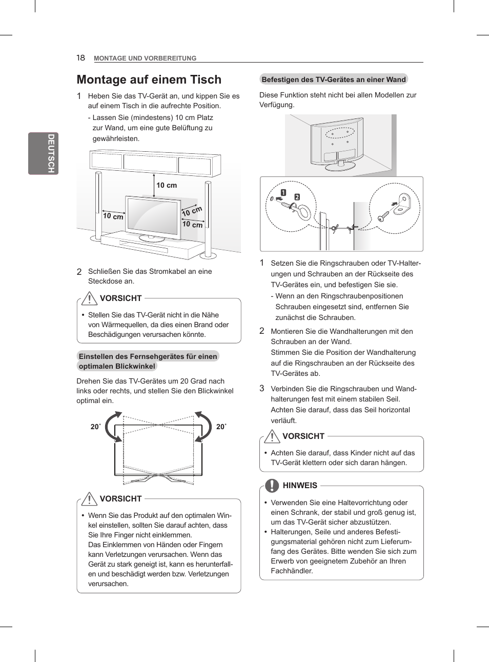 Montage auf einem tisch | LG 47LM960V User Manual | Page 56 / 262