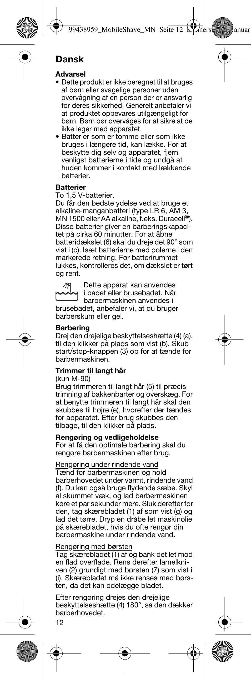 Dansk | Braun M-30 MobileShave  EU User Manual | Page 12 / 28