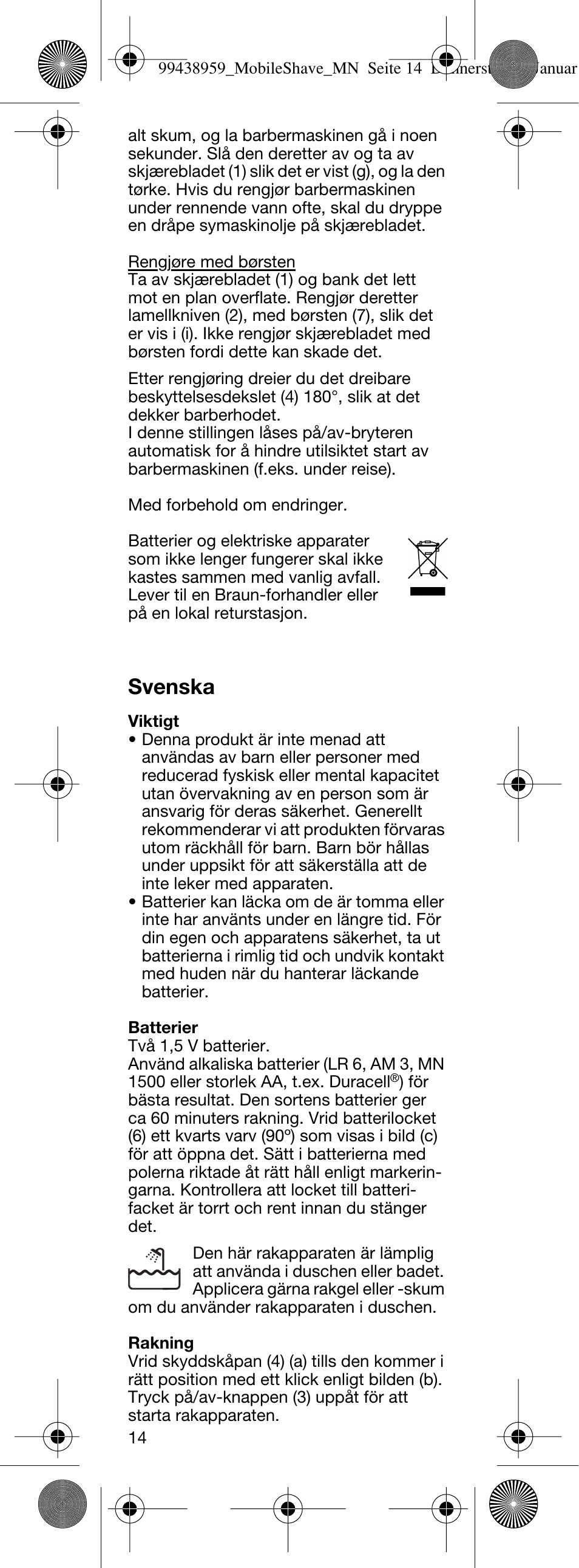 Svenska | Braun M-30 MobileShave  EU User Manual | Page 14 / 28