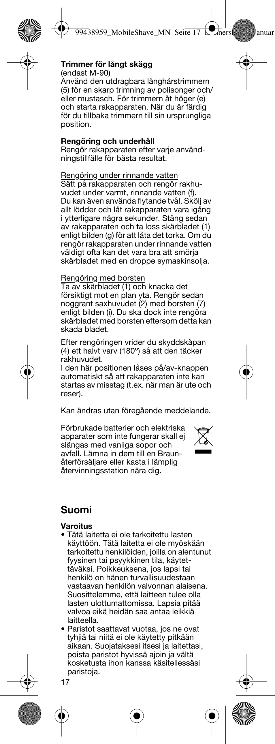Suomi | Braun M-30 MobileShave  EU User Manual | Page 17 / 28