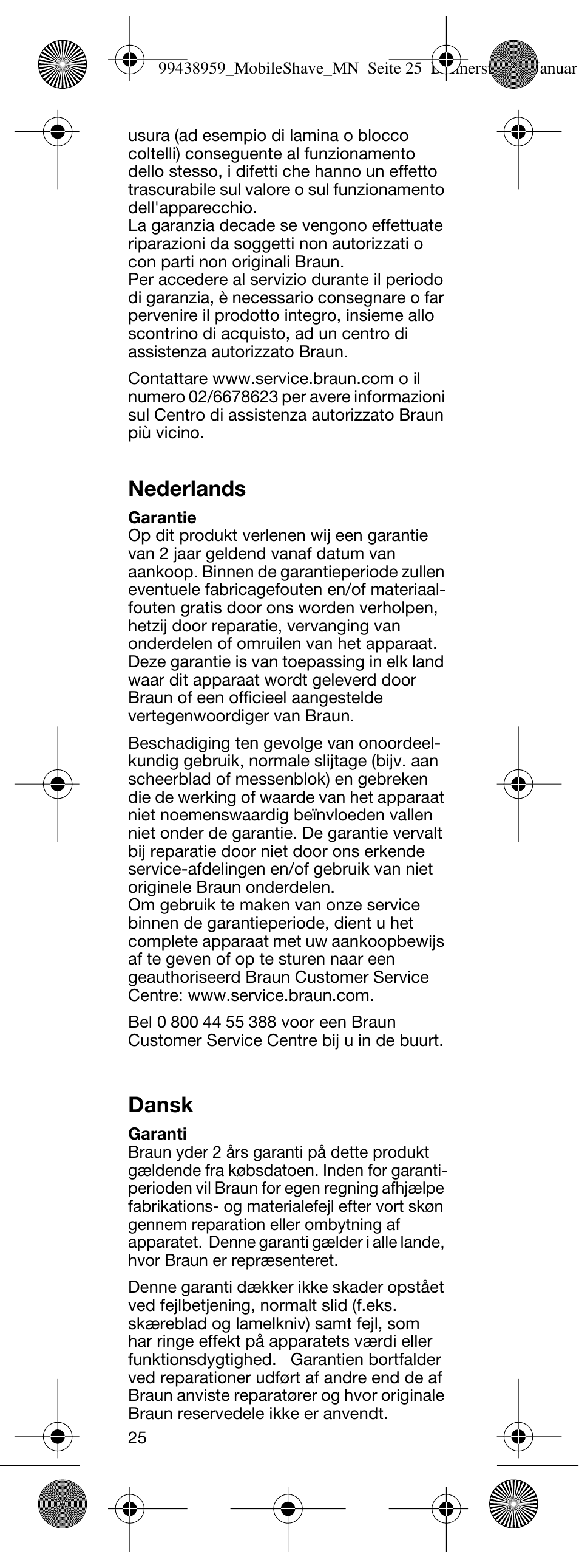Nederlands, Dansk | Braun M-30 MobileShave  EU User Manual | Page 25 / 28