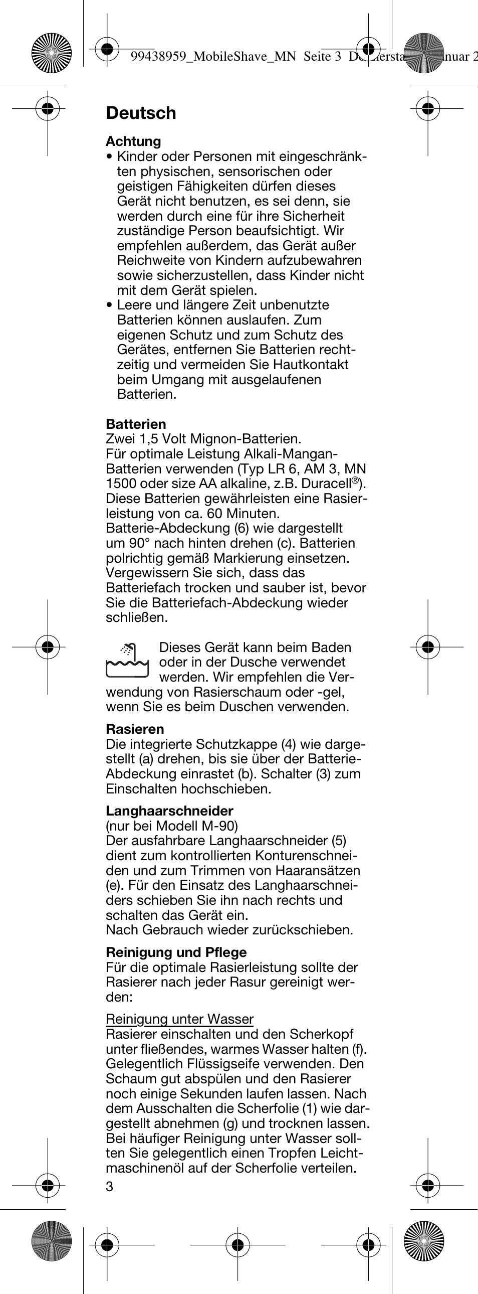 Deutsch | Braun M-30 MobileShave  EU User Manual | Page 3 / 28