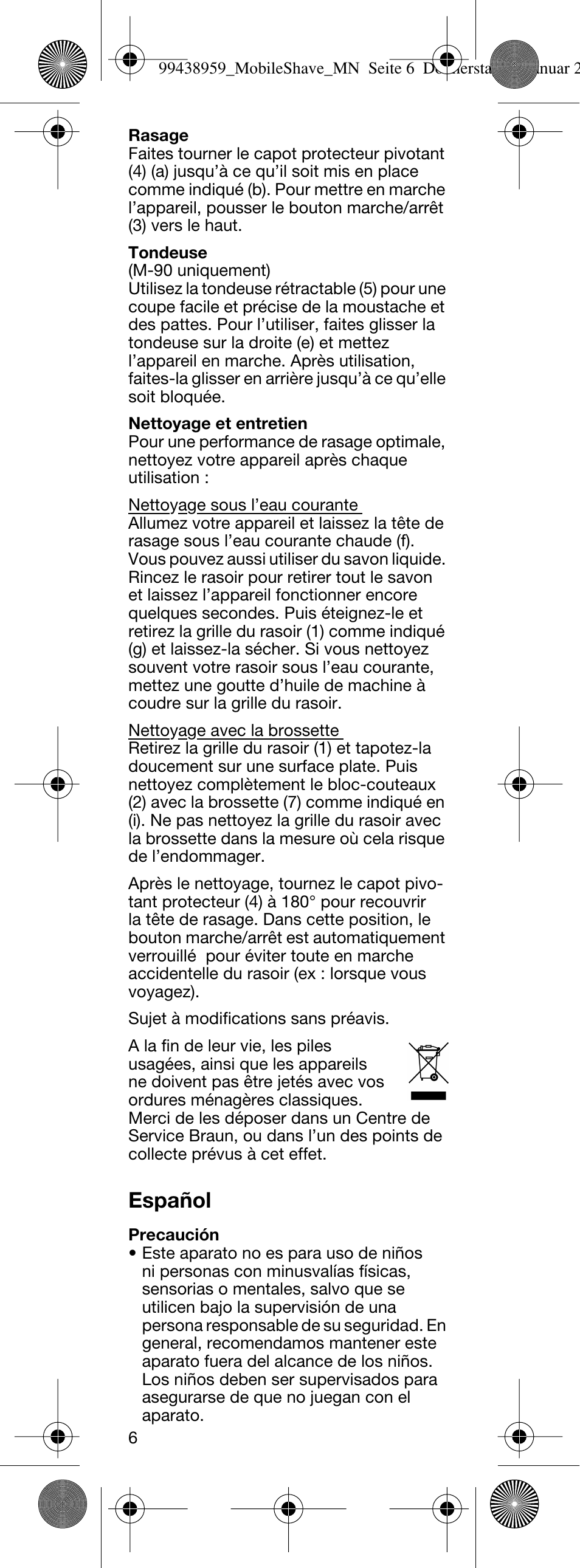 Español | Braun M-30 MobileShave  EU User Manual | Page 6 / 28