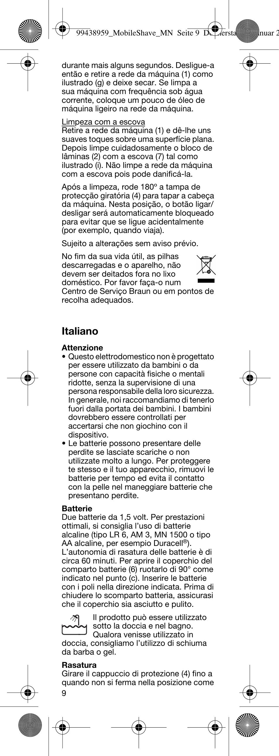 Italiano | Braun M-30 MobileShave  EU User Manual | Page 9 / 28