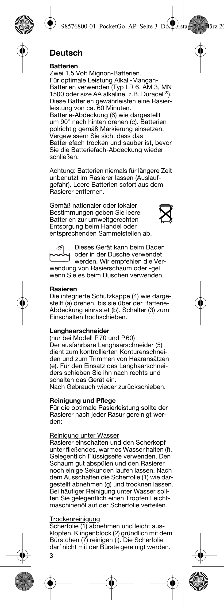 Deutsch | Braun P60 PocketGo User Manual | Page 3 / 15