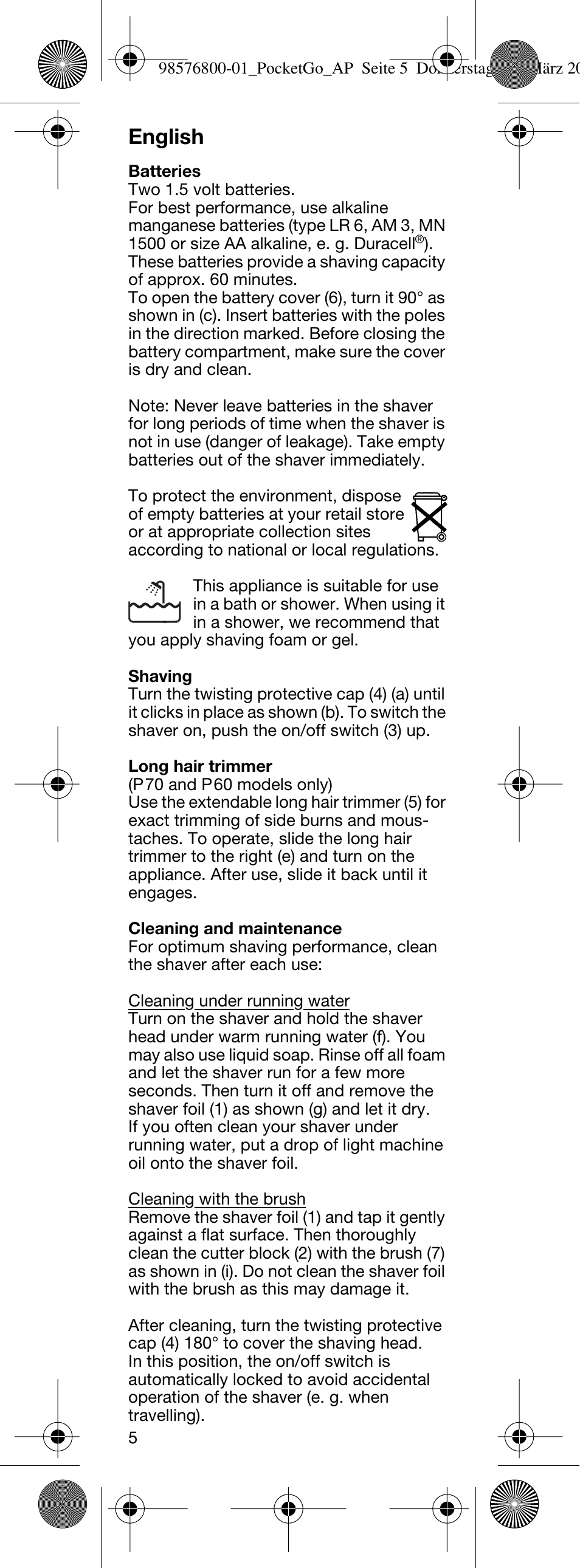 English | Braun P60 PocketGo User Manual | Page 5 / 15