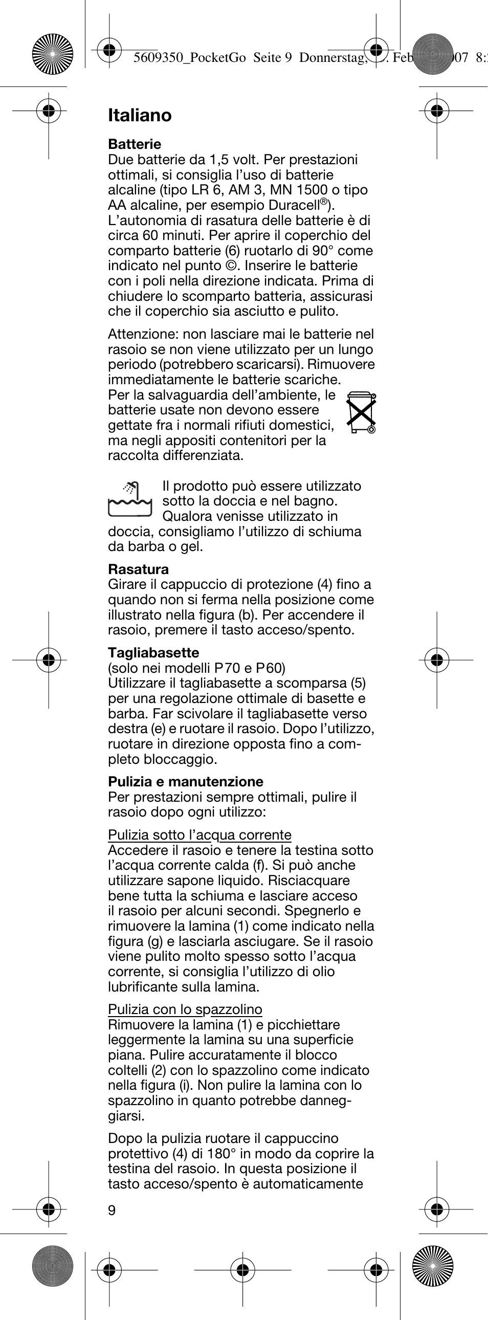 Italiano | Braun P50-5607 PocketGo User Manual | Page 10 / 26