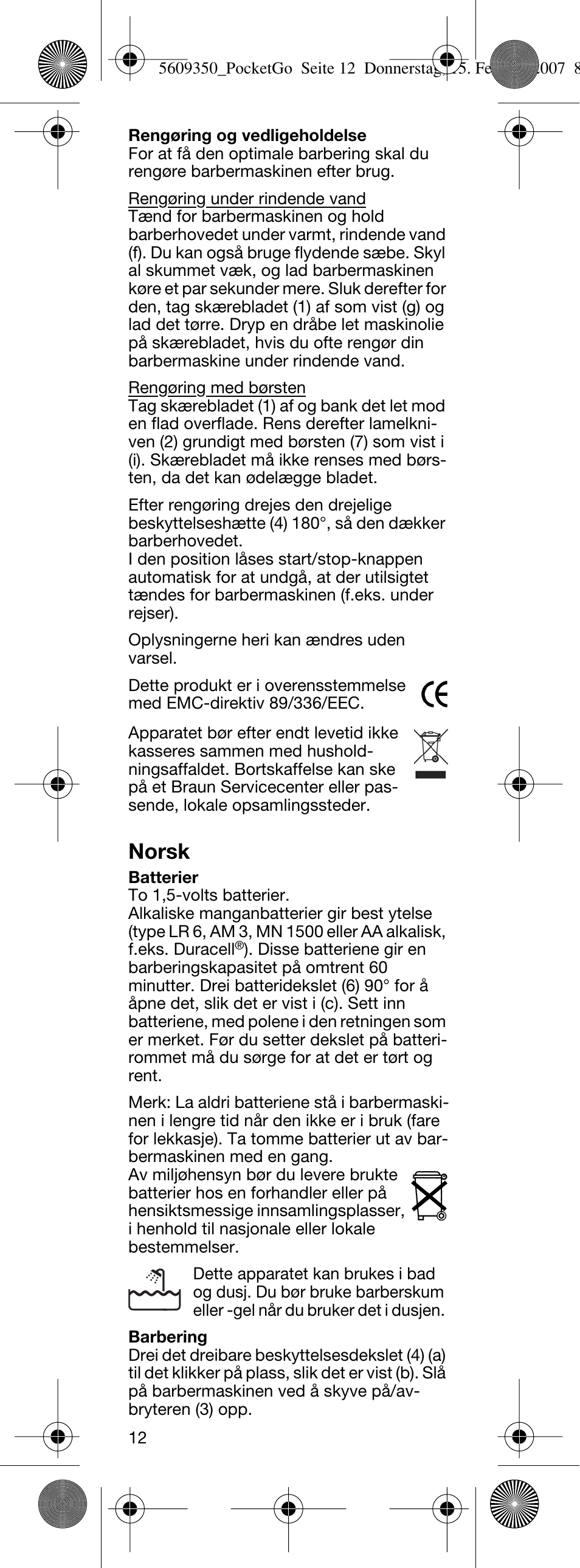 Norsk | Braun P50-5607 PocketGo User Manual | Page 13 / 26