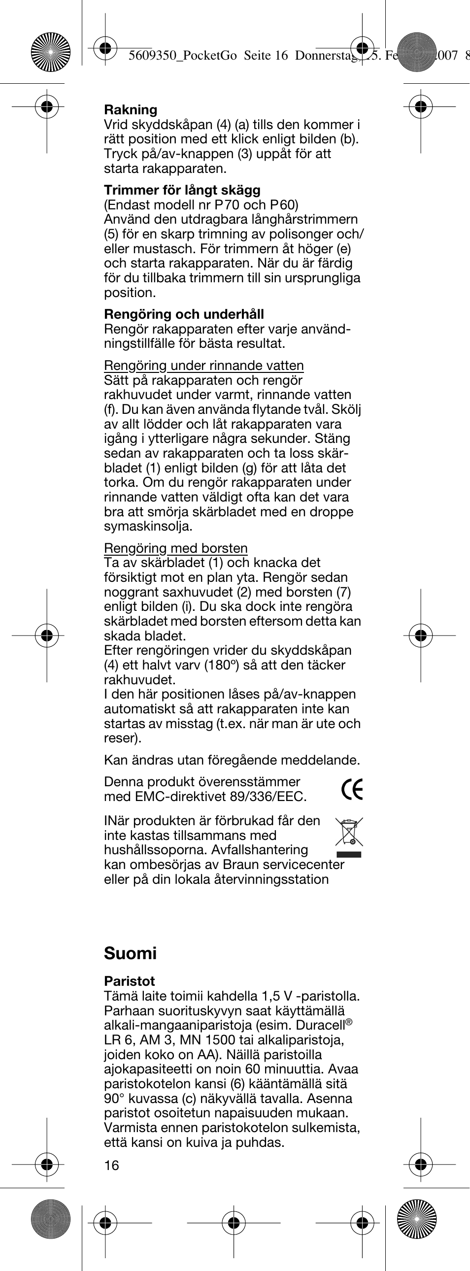 Suomi | Braun P50-5607 PocketGo User Manual | Page 17 / 26