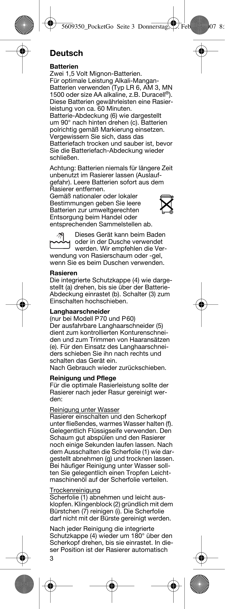 Deutsch | Braun P50-5607 PocketGo User Manual | Page 4 / 26