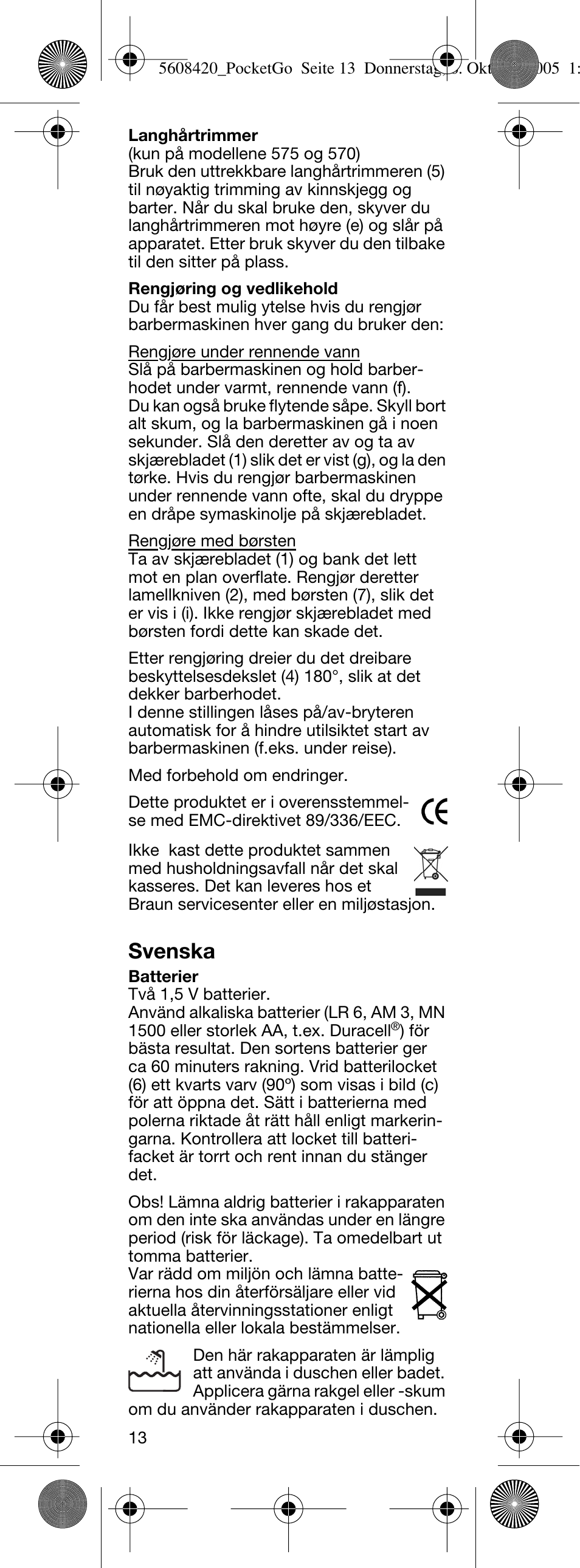 Svenska | Braun 555 PocketGo User Manual | Page 14 / 26