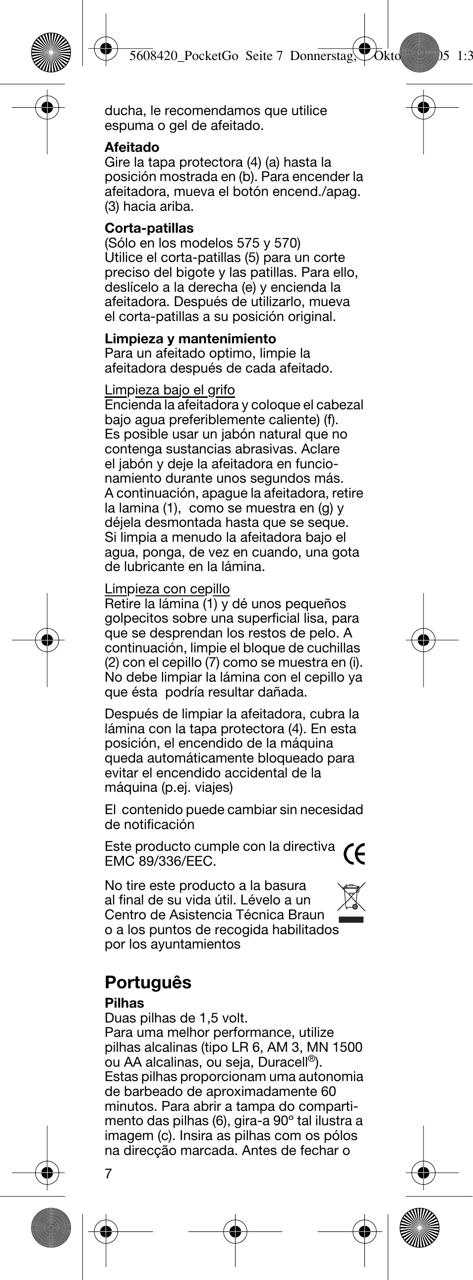 Português | Braun 555 PocketGo User Manual | Page 8 / 26