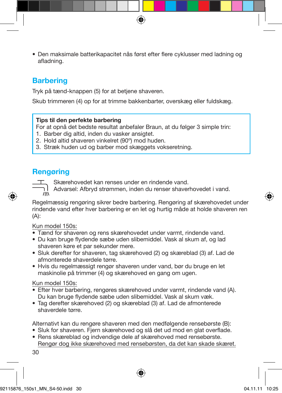 Barbering, Rengøring | Braun 130s-1 User Manual | Page 30 / 47