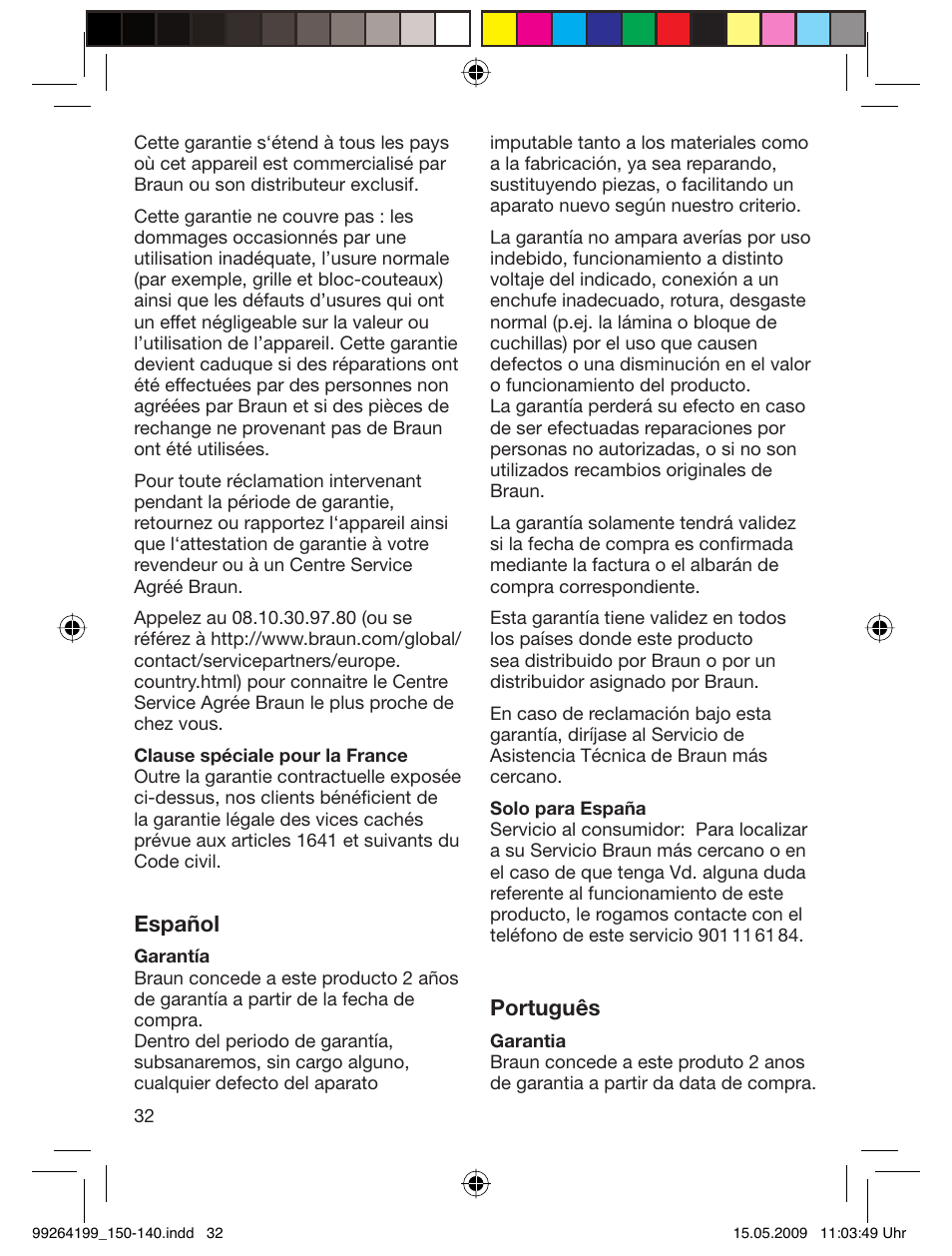 Español, Português | Braun 140-5685 Series 1 User Manual | Page 32 / 36