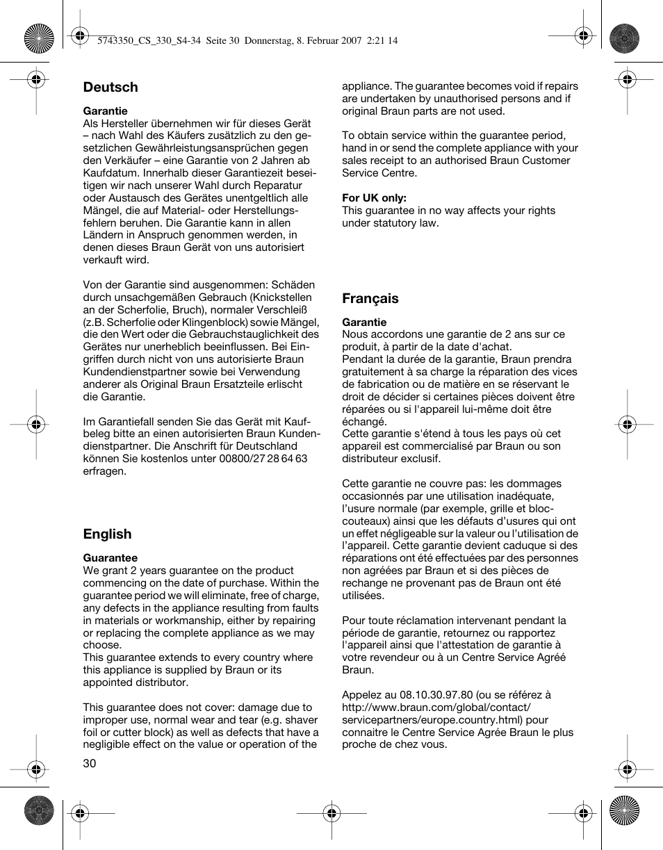 Braun 330-5743 Series 3 User Manual | Page 30 / 33