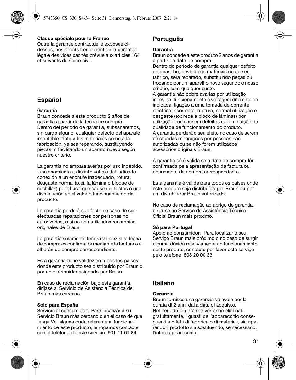 Braun 330-5743 Series 3 User Manual | Page 31 / 33