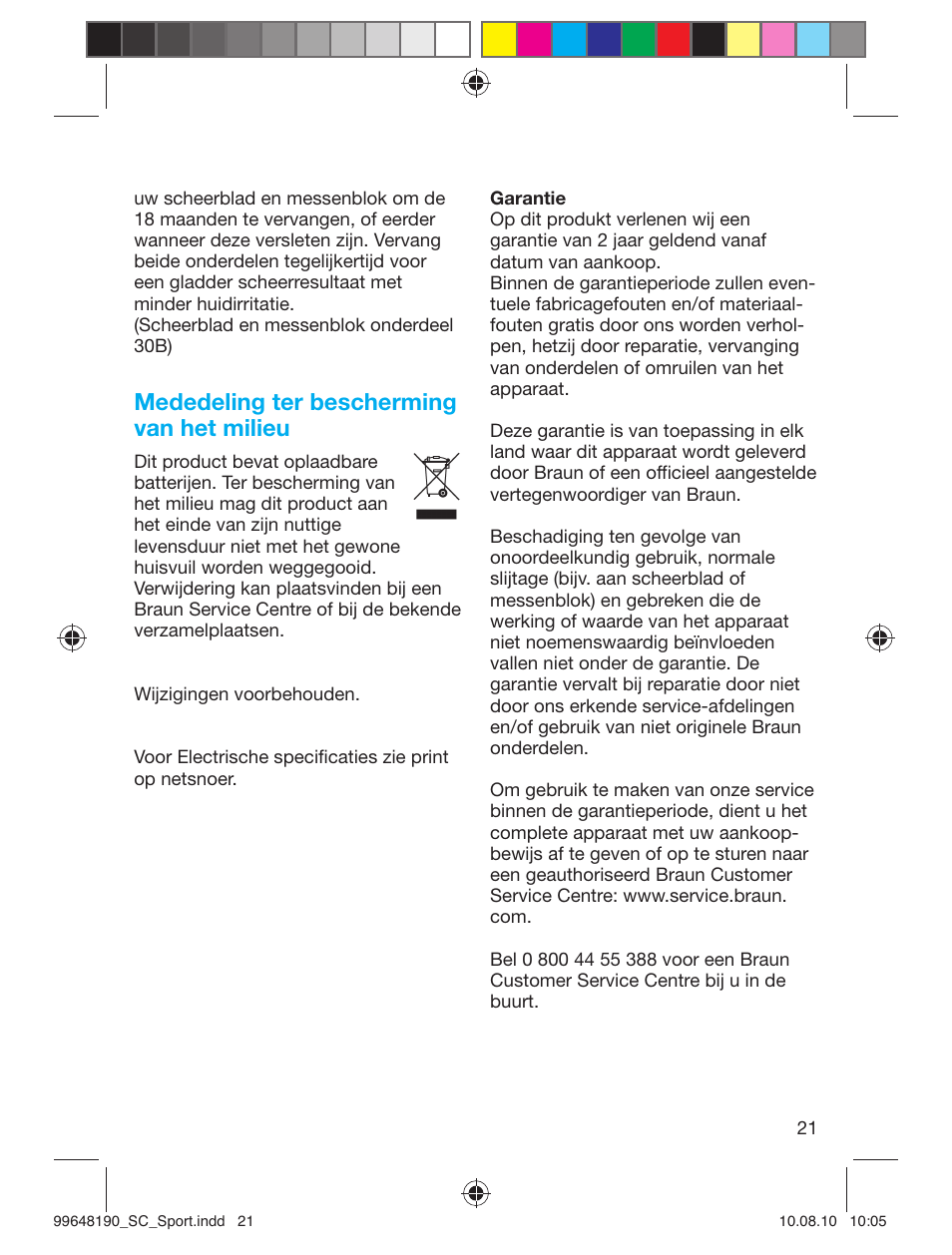 Mededeling ter bescherming van het milieu | Braun PRO 4745 SmartControl Sportive User Manual | Page 21 / 21