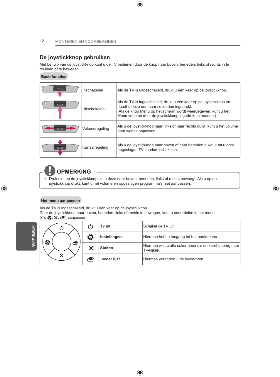 De joystickknop gebruiken, Opmerking | LG 28LB457B User Manual | Page 169 / 231