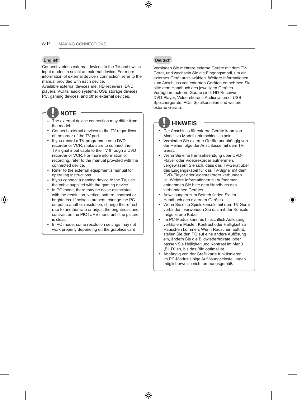 Hinweis | LG 28LB457B User Manual | Page 17 / 231