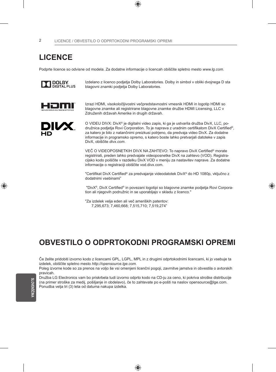 Licence, Obvestilo o odprtokodni programski opremi | LG 28LB457B User Manual | Page 203 / 231