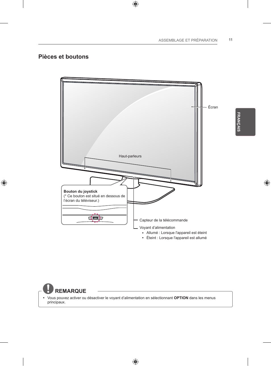 Pièces et boutons, Remarque | LG 28LB457B User Manual | Page 76 / 231