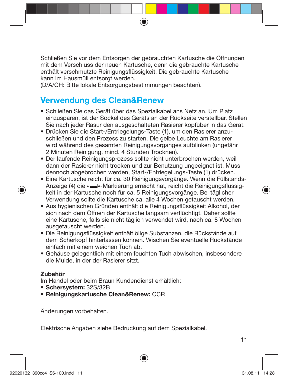 Verwendung des clean&renew | Braun 350cc-4 Series 3  EU User Manual | Page 11 / 98