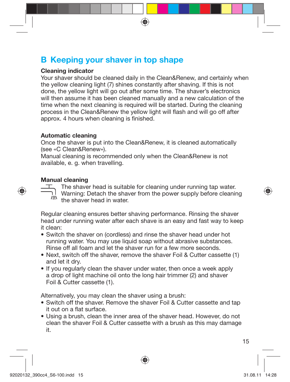 B keeping your shaver in top shape | Braun 350cc-4 Series 3  EU User Manual | Page 15 / 98