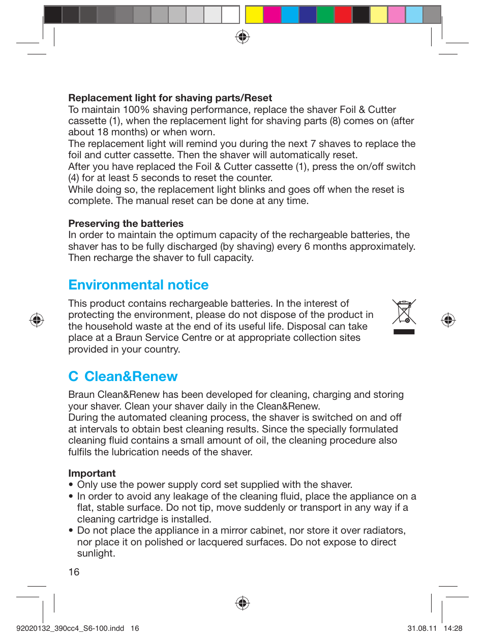 Environmental notice, C clean&renew | Braun 350cc-4 Series 3  EU User Manual | Page 16 / 98