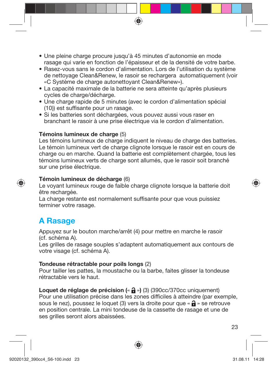 A rasage | Braun 350cc-4 Series 3  EU User Manual | Page 23 / 98