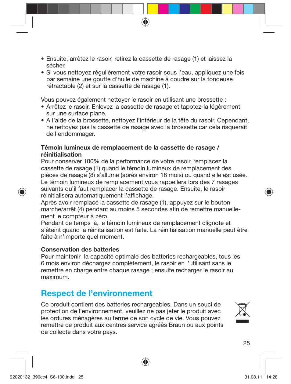 Respect de l’environnement | Braun 350cc-4 Series 3  EU User Manual | Page 25 / 98