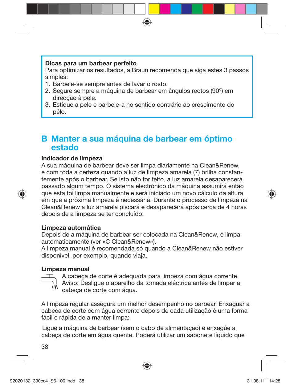 B manter a sua máquina de barbear em óptimo estado | Braun 350cc-4 Series 3  EU User Manual | Page 38 / 98