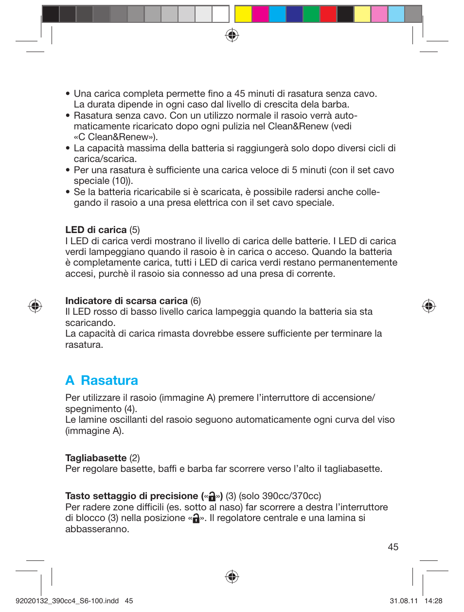 A rasatura | Braun 350cc-4 Series 3  EU User Manual | Page 45 / 98