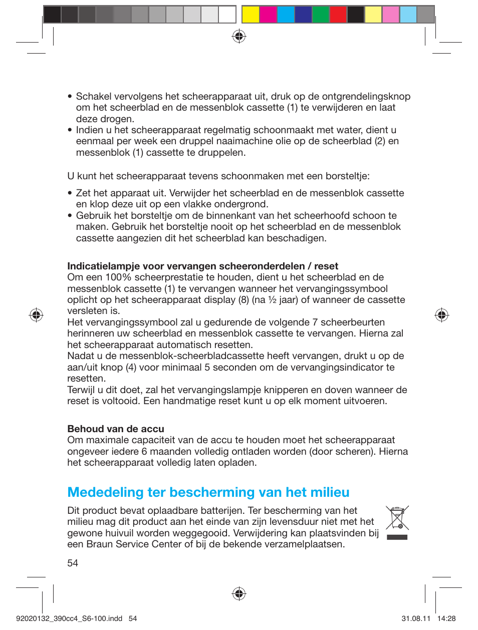 Mededeling ter bescherming van het milieu | Braun 350cc-4 Series 3  EU User Manual | Page 54 / 98