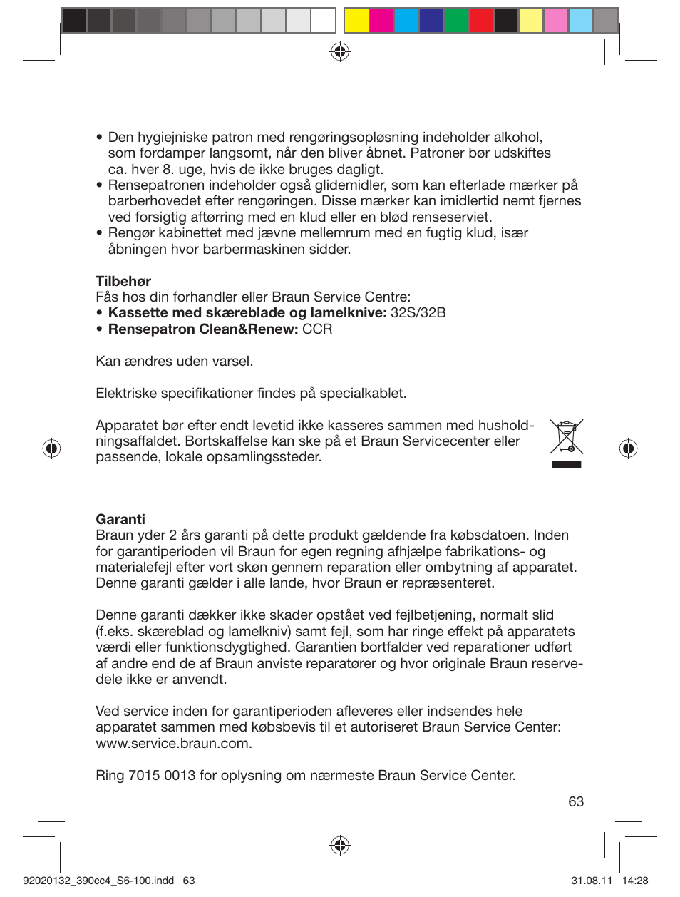 Braun 350cc-4 Series 3  EU User Manual | Page 63 / 98