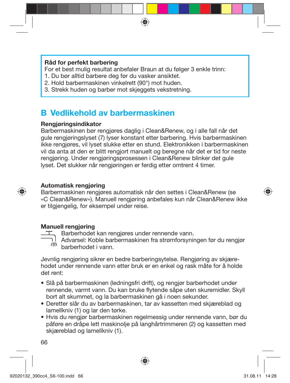 B vedlikehold av barbermaskinen | Braun 350cc-4 Series 3  EU User Manual | Page 66 / 98