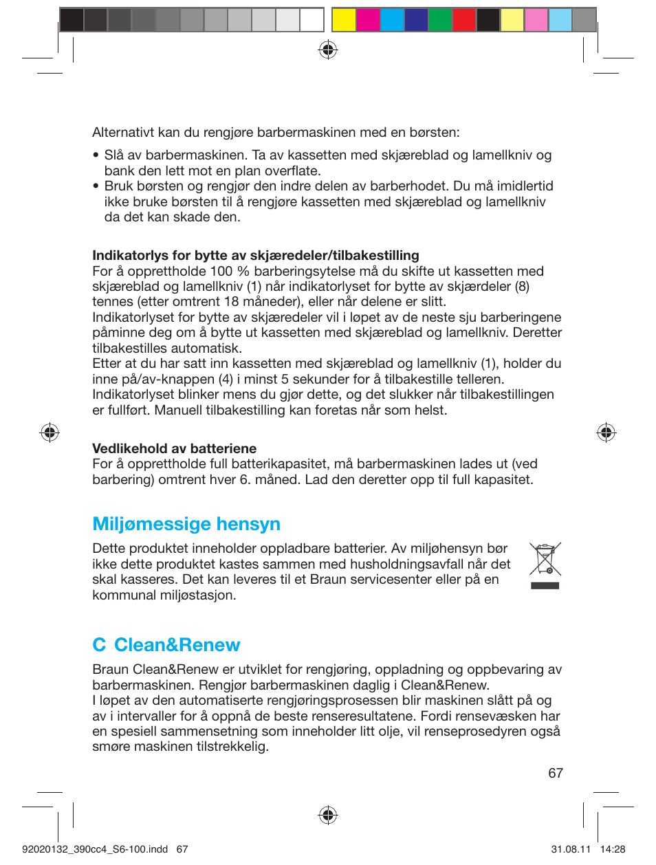 Miljømessige hensyn, C clean&renew | Braun 350cc-4 Series 3  EU User Manual | Page 67 / 98