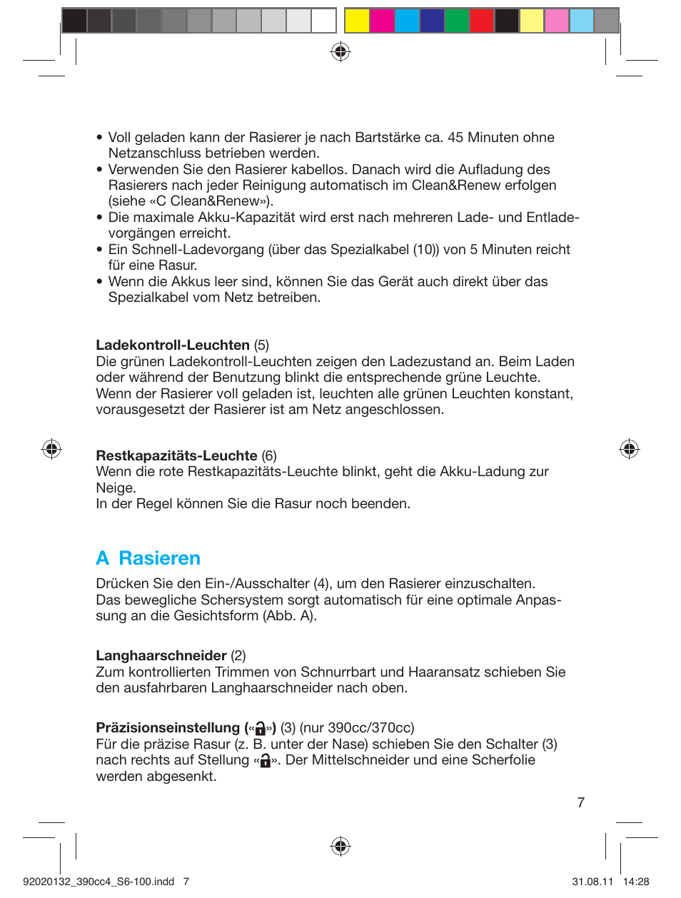 A rasieren | Braun 350cc-4 Series 3  EU User Manual | Page 7 / 98