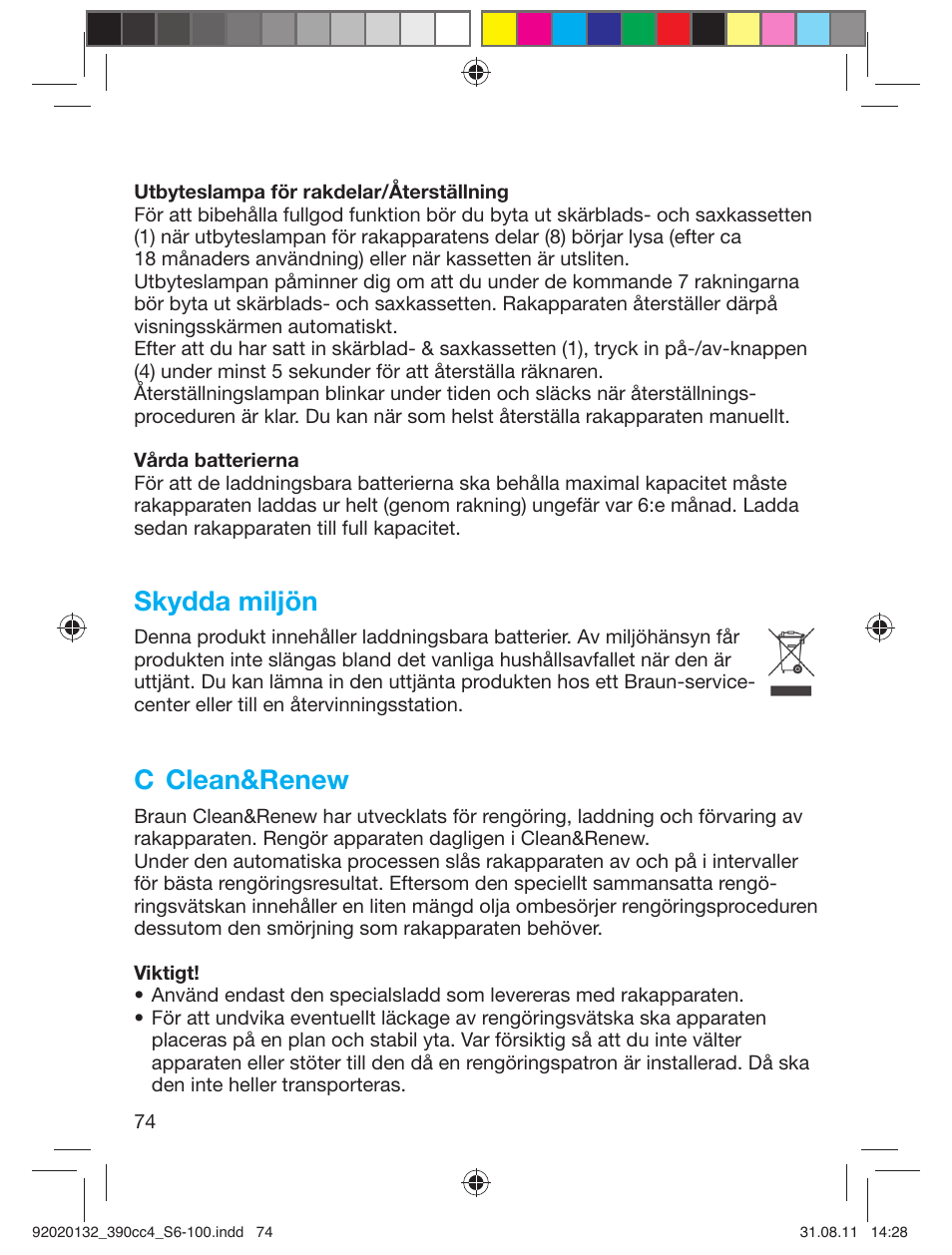 Skydda miljön, C clean&renew | Braun 350cc-4 Series 3  EU User Manual | Page 74 / 98