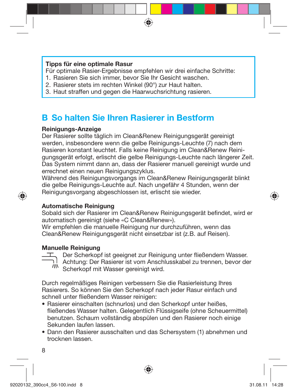 B so halten sie ihren rasierer in bestform | Braun 350cc-4 Series 3  EU User Manual | Page 8 / 98