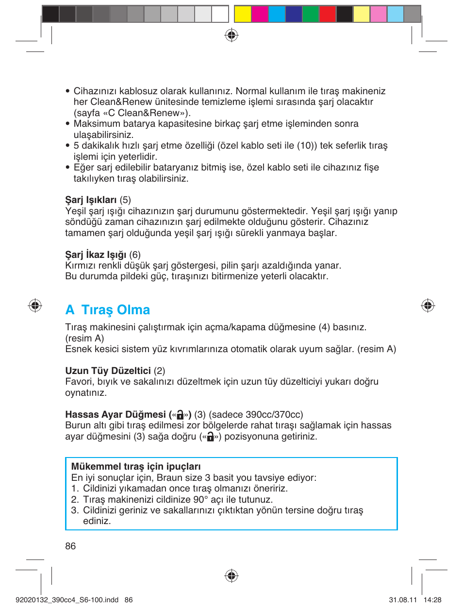 A tıraş olma | Braun 350cc-4 Series 3  EU User Manual | Page 86 / 98