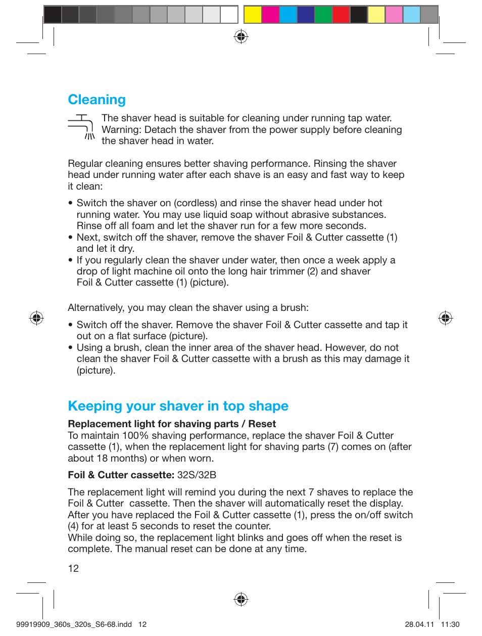 Cleaning, Keeping your shaver in top shape | Braun 360s-4 Series 3 User Manual | Page 11 / 65