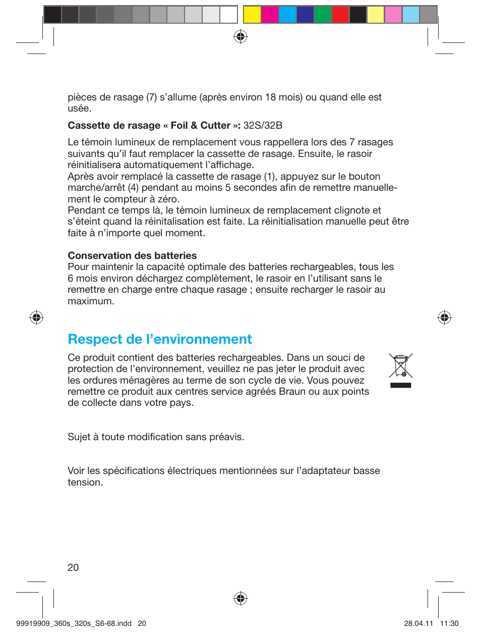 Respect de l’environnement | Braun 360s-4 Series 3 User Manual | Page 19 / 65