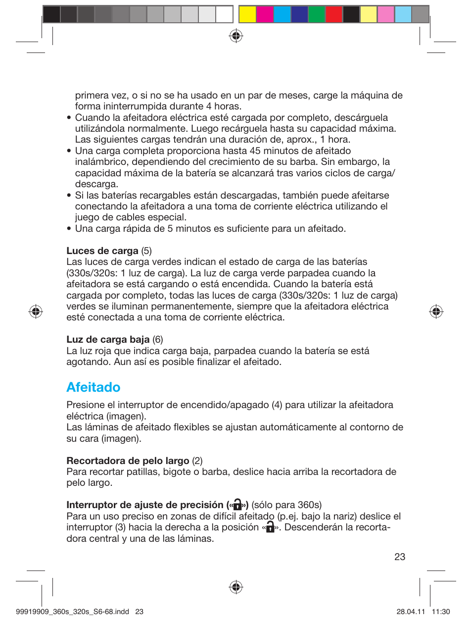 Afeitado | Braun 360s-4 Series 3 User Manual | Page 22 / 65
